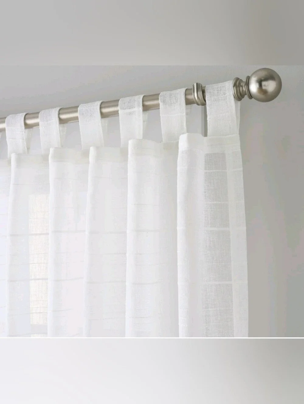 Mainstays Woven Stripe Sheer Tab Top Curtain, Single Panel, White, 50
